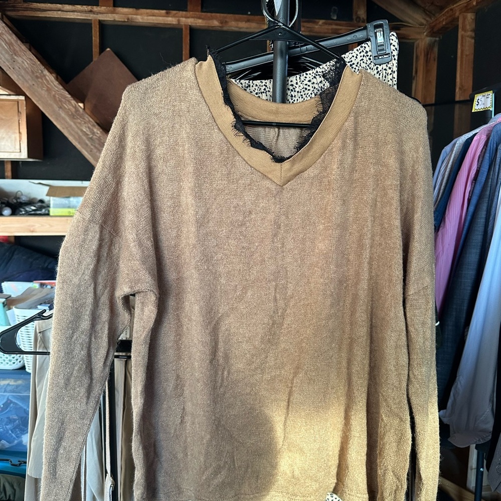 Women’s V-Neck Long Sleeve Sweater - Brown